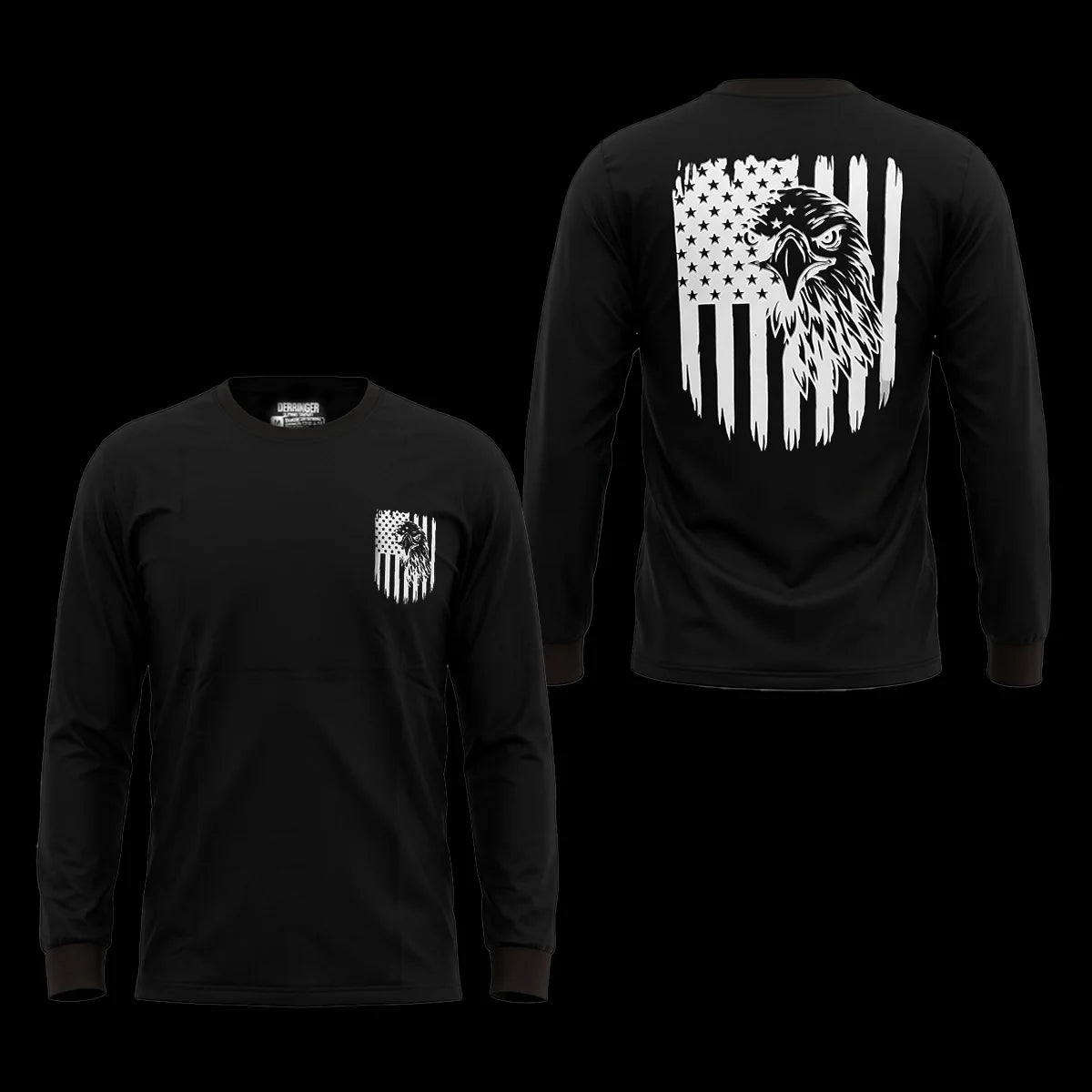 Men's Long Sleeve T-Shirt with American Eagle & Flag Print