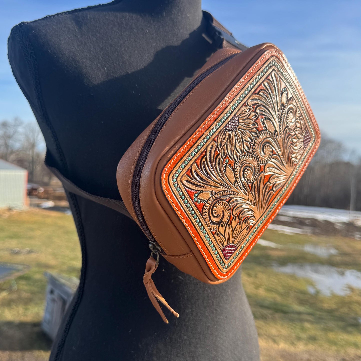 Genuine Leather Tooled Western Everywhere Belt Bag