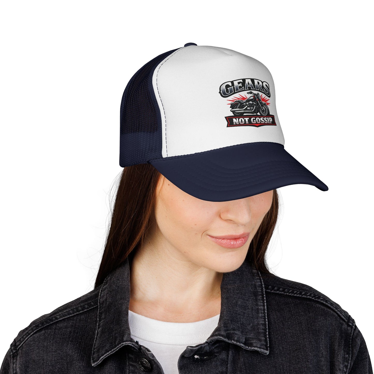 Trucker Cap — "Gears Not Gossip" Motorcycle Mesh Hat