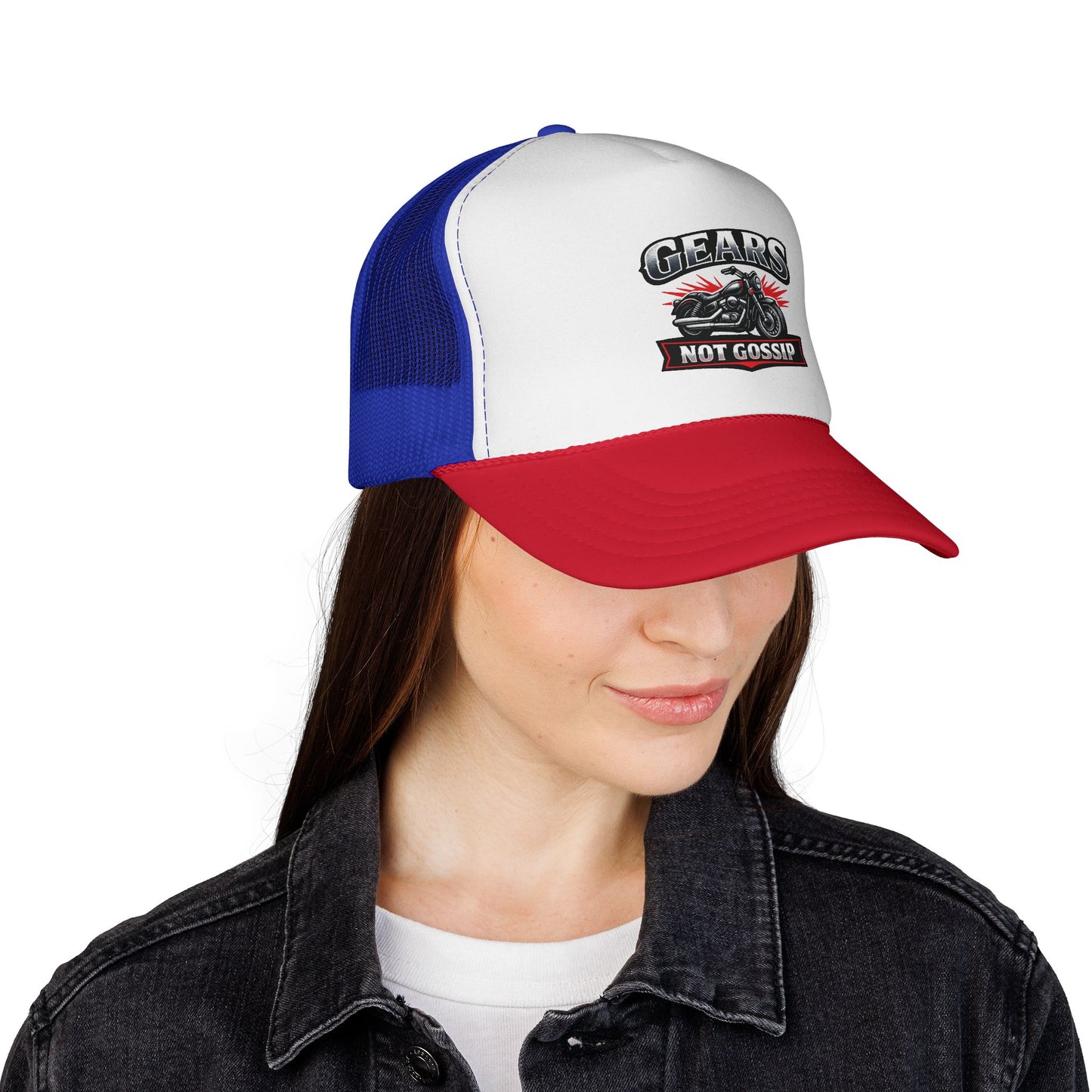 Trucker Cap — "Gears Not Gossip" Motorcycle Mesh Hat