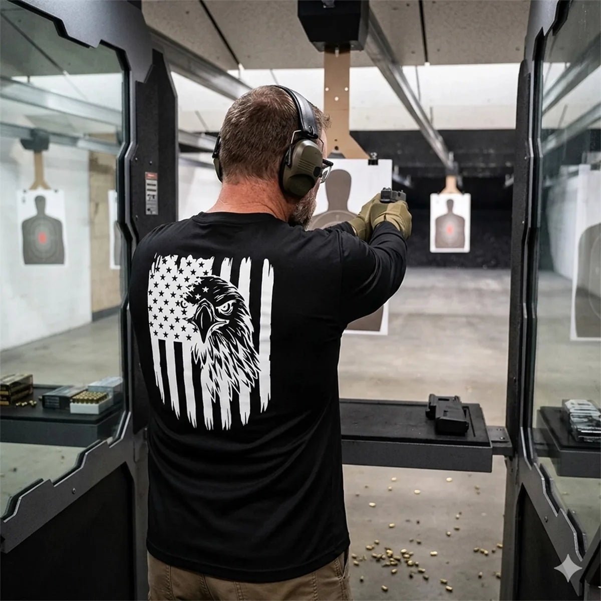 Men's Long Sleeve T-Shirt with American Eagle & Flag Print
