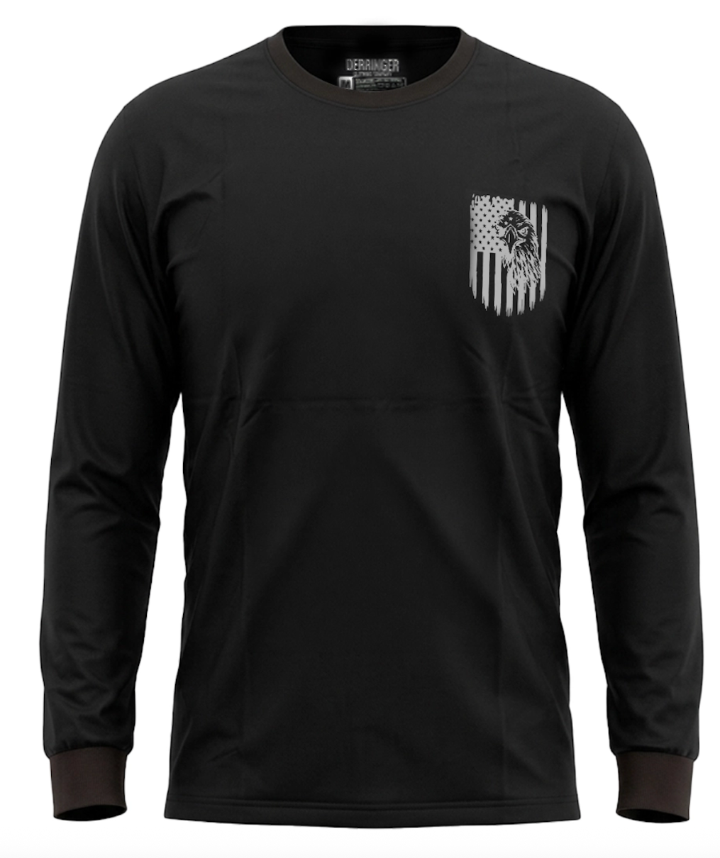 Men's Long Sleeve T-Shirt with American Eagle & Flag Print