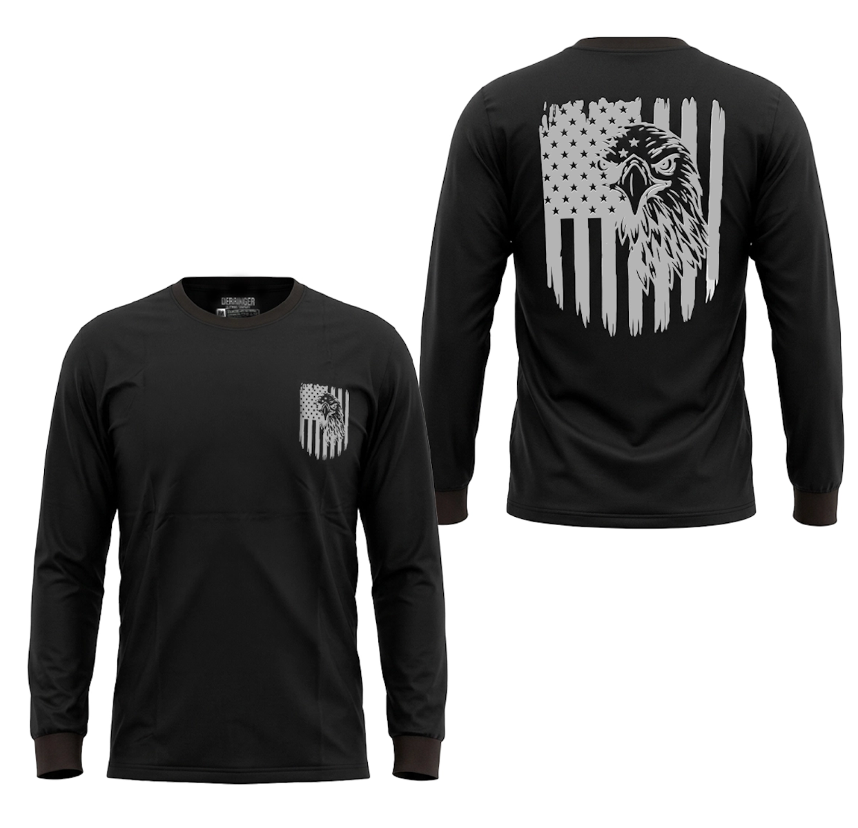 Men's Long Sleeve T-Shirt with American Eagle & Flag Print