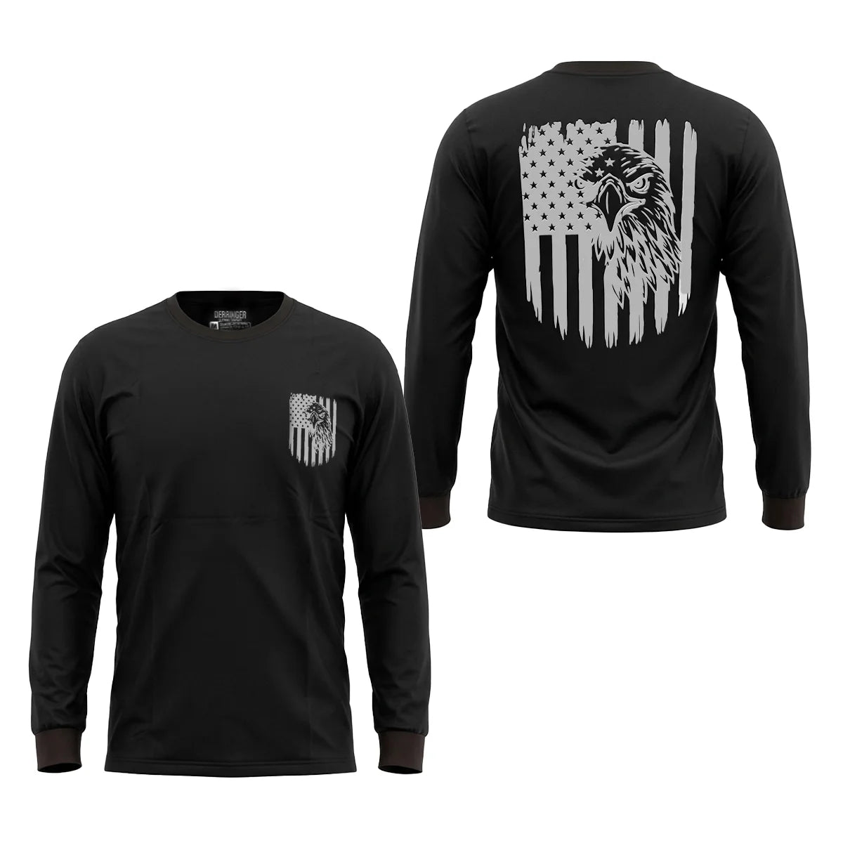 Men's Long Sleeve T-Shirt with American Eagle & Flag Print
