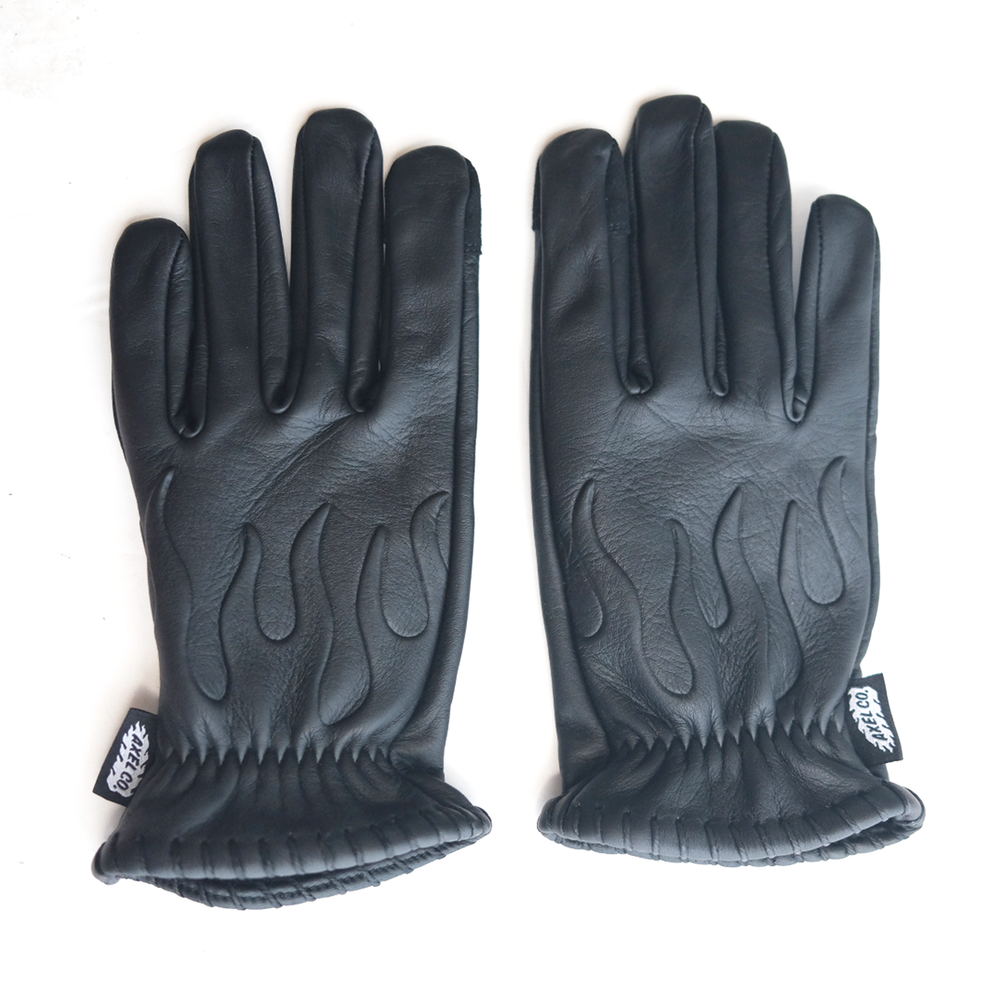 Embossed Black Cowhide Flame Gloves