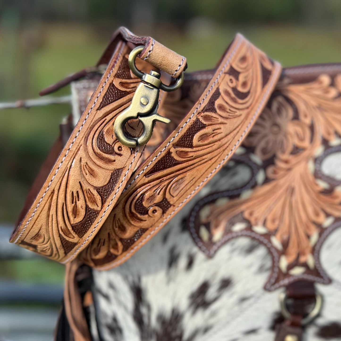 Brown Genuine Western Cowhide Leather Purse with Black and Brown Fringe
