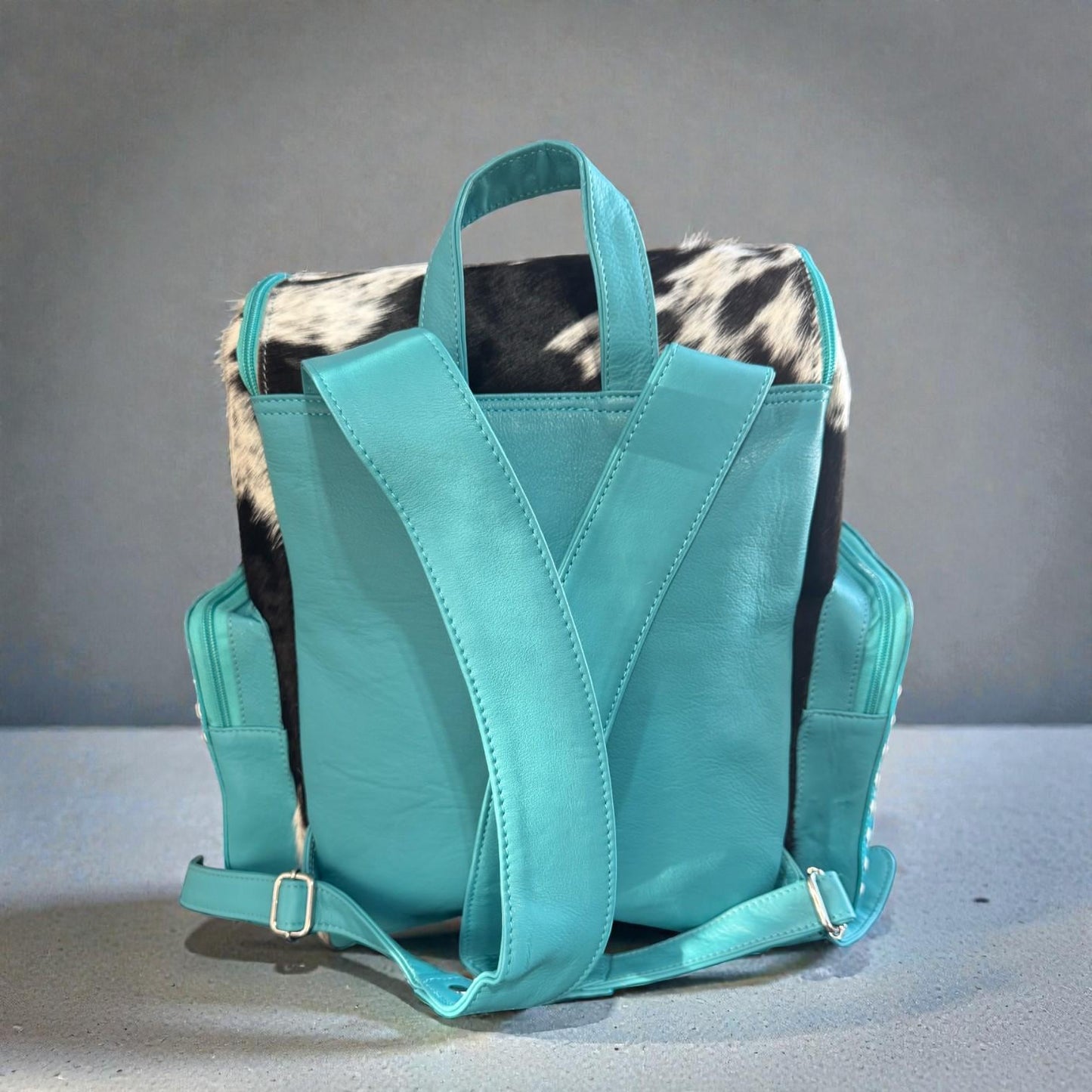 Turquoise Genuine Western Cowhide Leather Backpack - Personal Item & Carry-On