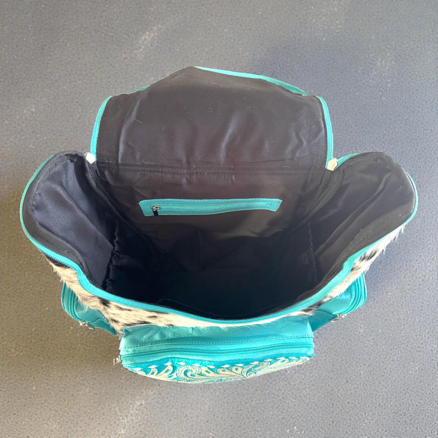 Turquoise Genuine Western Cowhide Leather Backpack - Personal Item & Carry-On