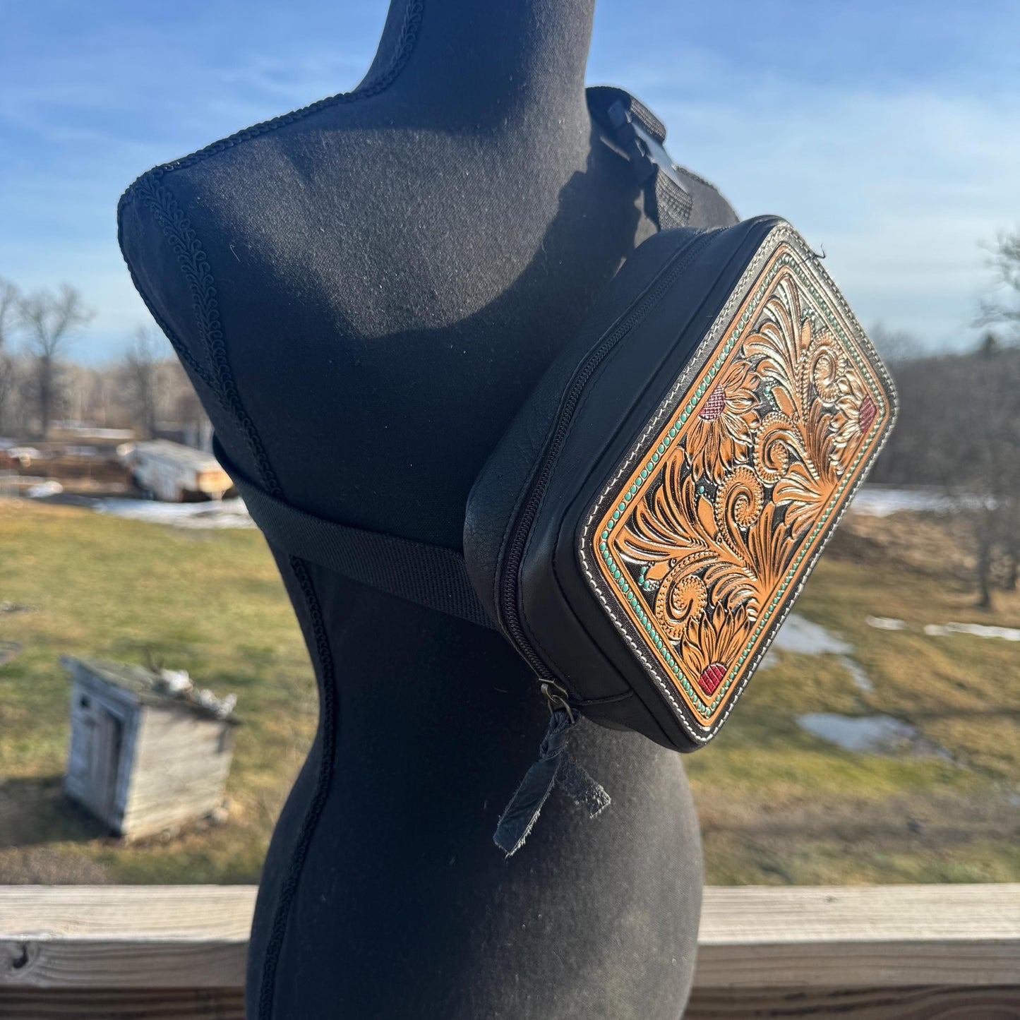 Genuine Leather Tooled Western Everywhere Belt Bag