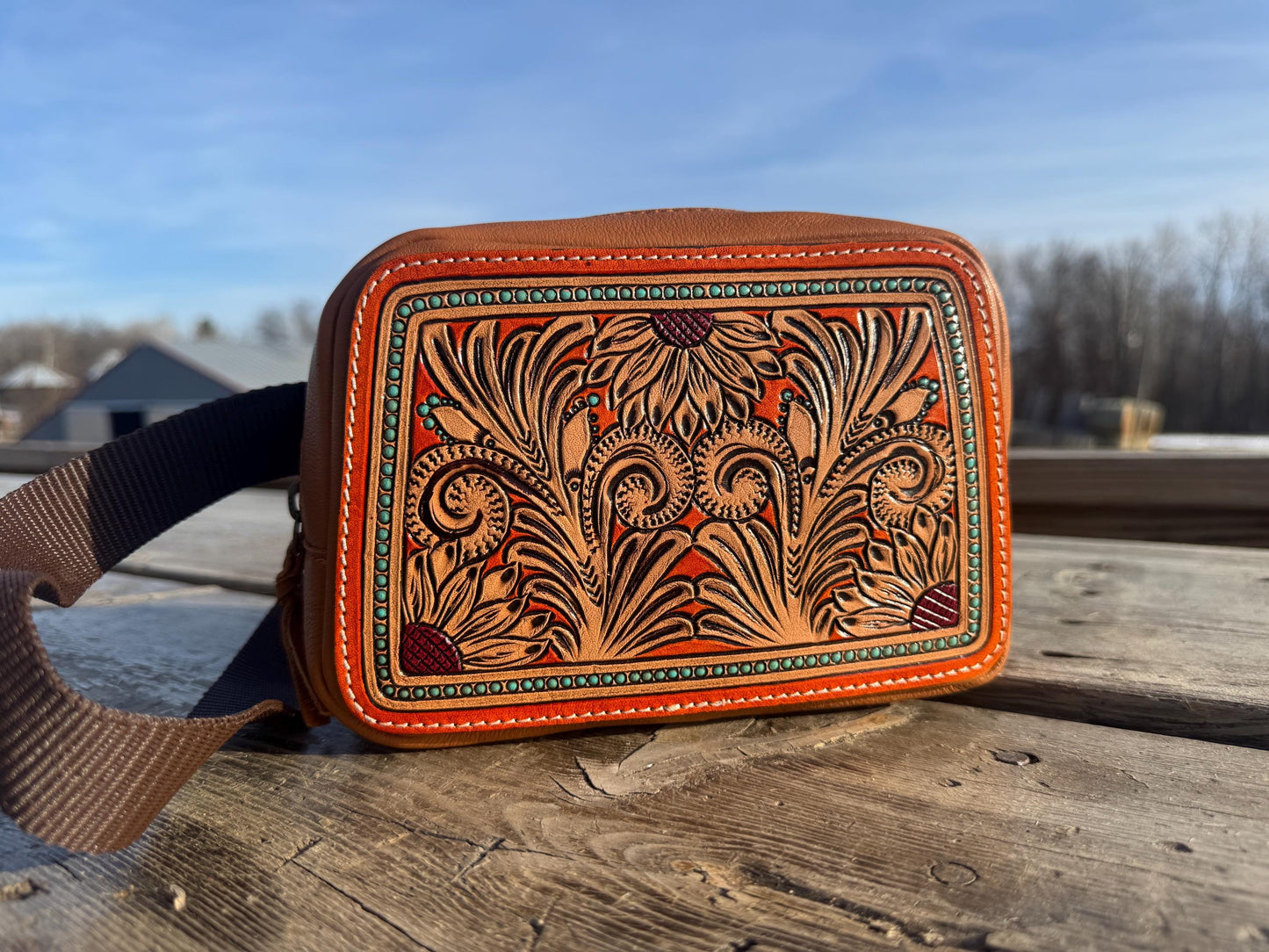 Genuine Leather Tooled Western Everywhere Belt Bag