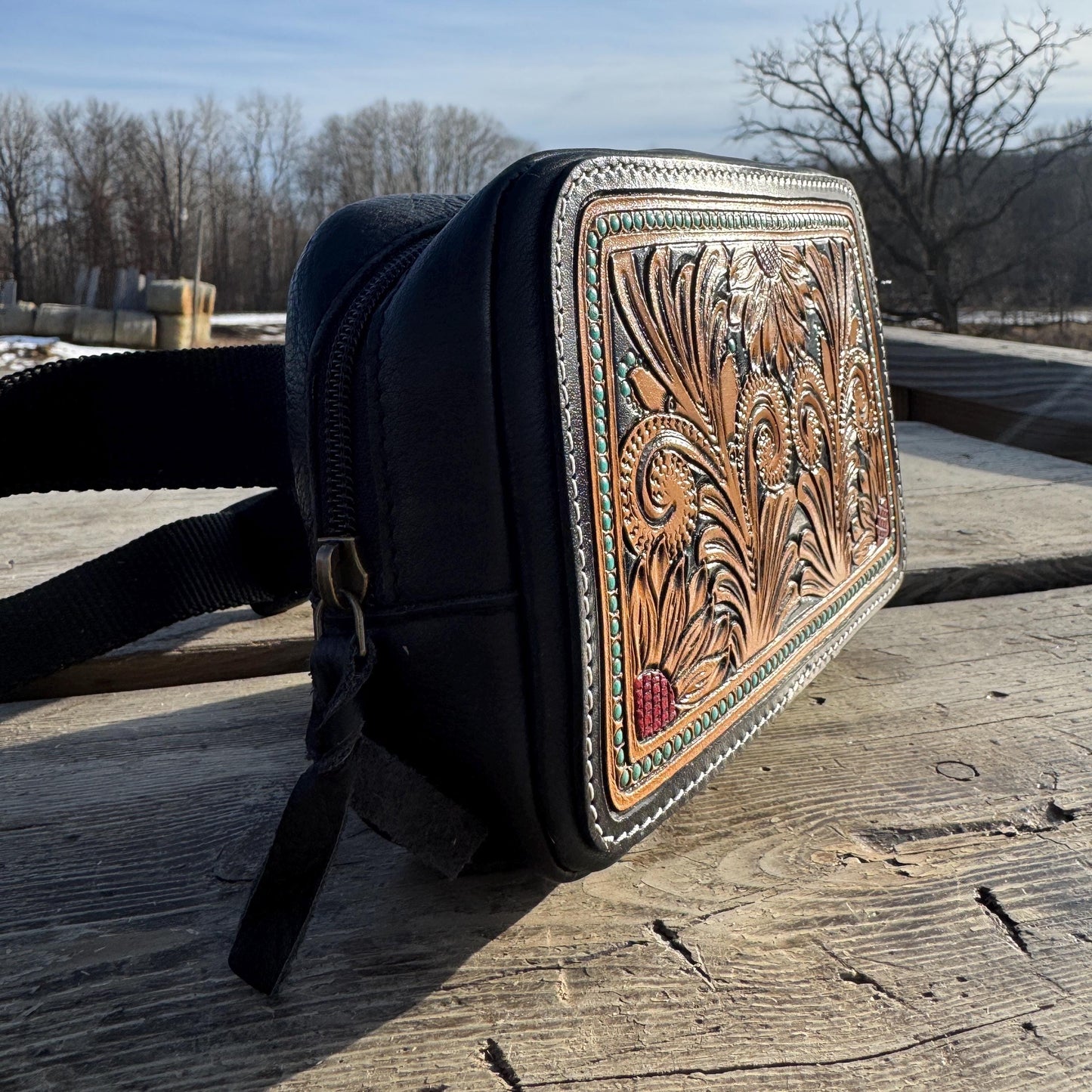Genuine Leather Tooled Western Everywhere Belt Bag
