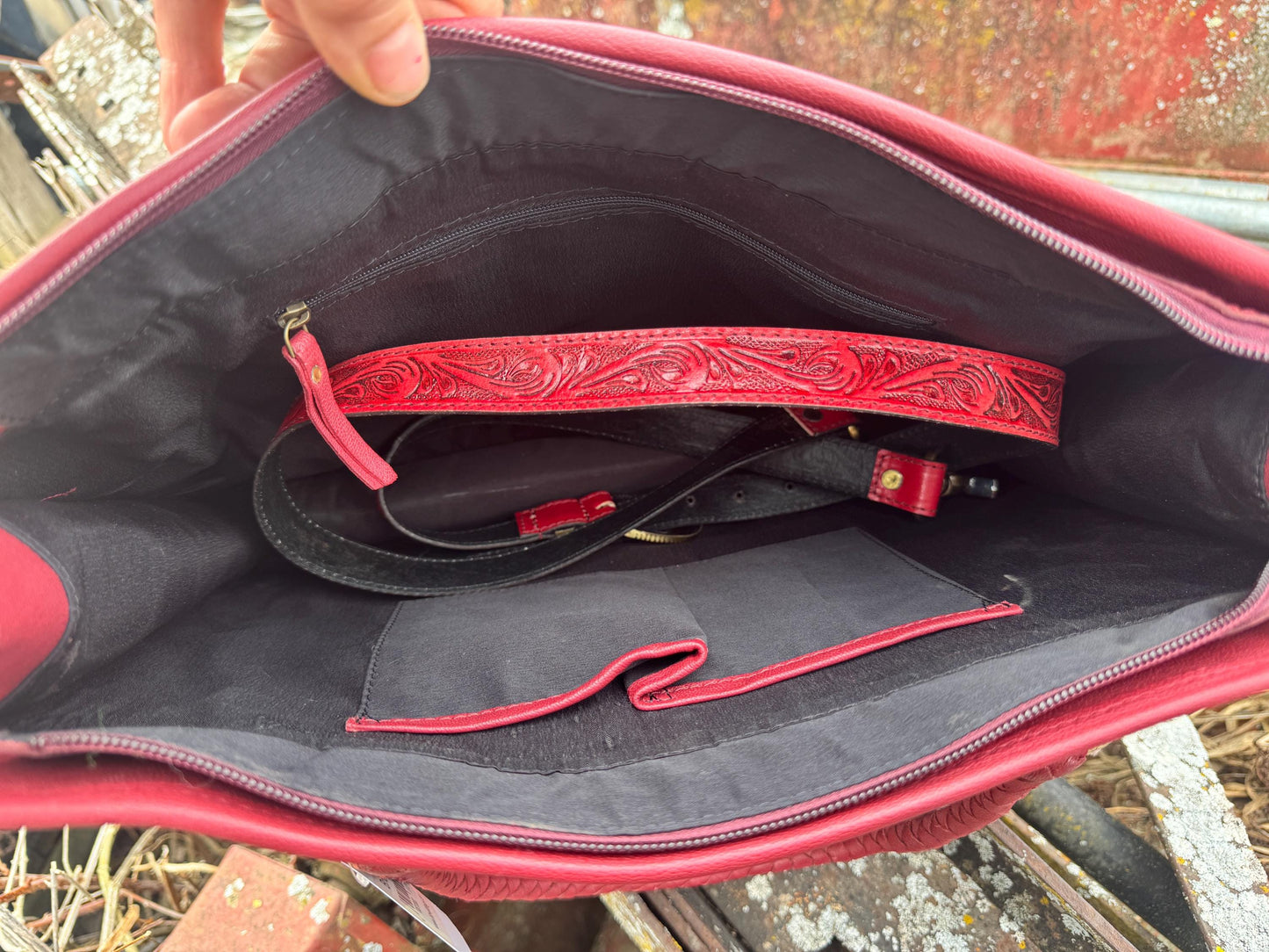 Deep Cherry Red Speedy Western Genuine Leather Barrel Bag