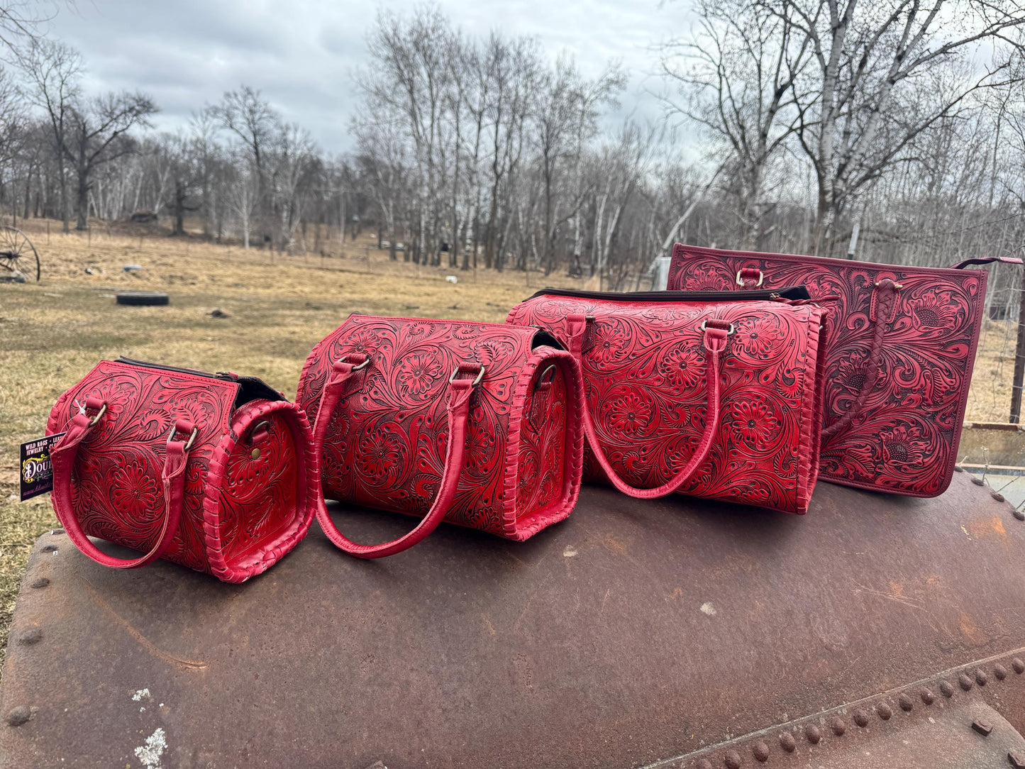 Deep Cherry Red Speedy Western Genuine Leather Barrel Bag