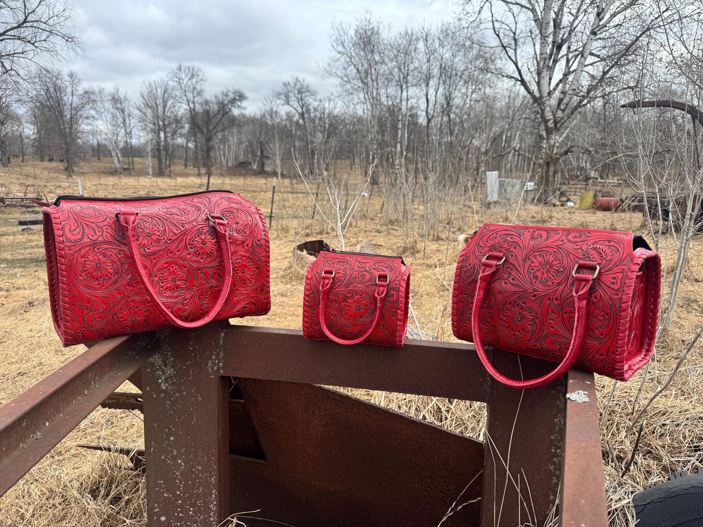 Deep Cherry Red Speedy Western Genuine Leather Barrel Bag