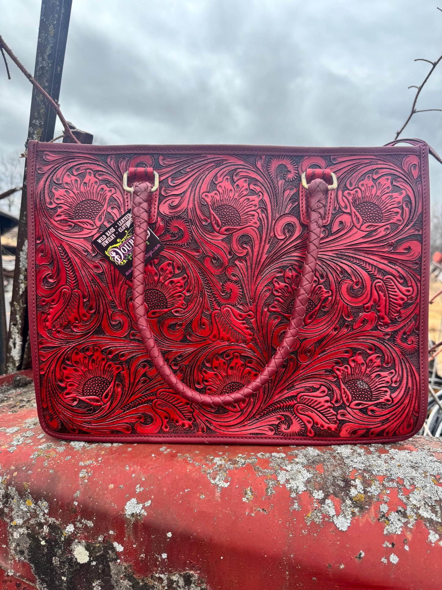 Deep Cherry Red Speedy Western Genuine Leather Barrel Bag