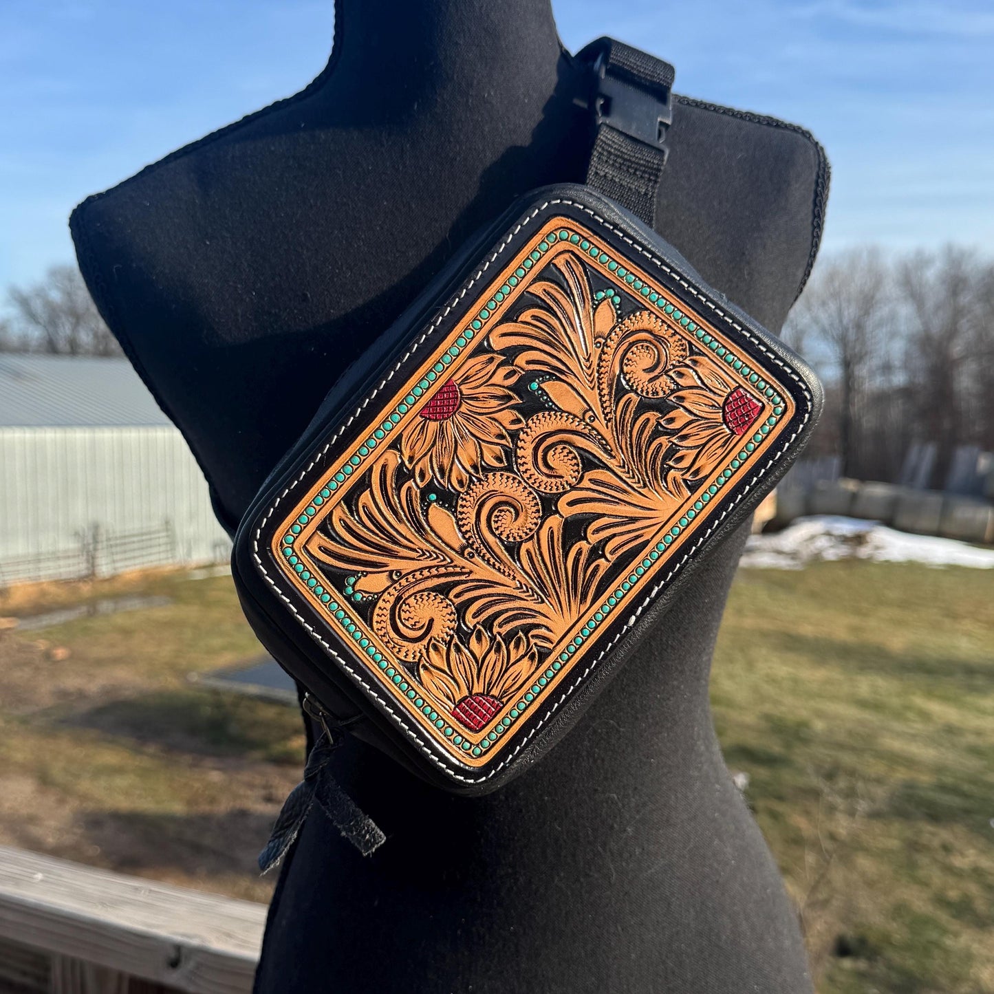 Genuine Leather Tooled Western Everywhere Belt Bag