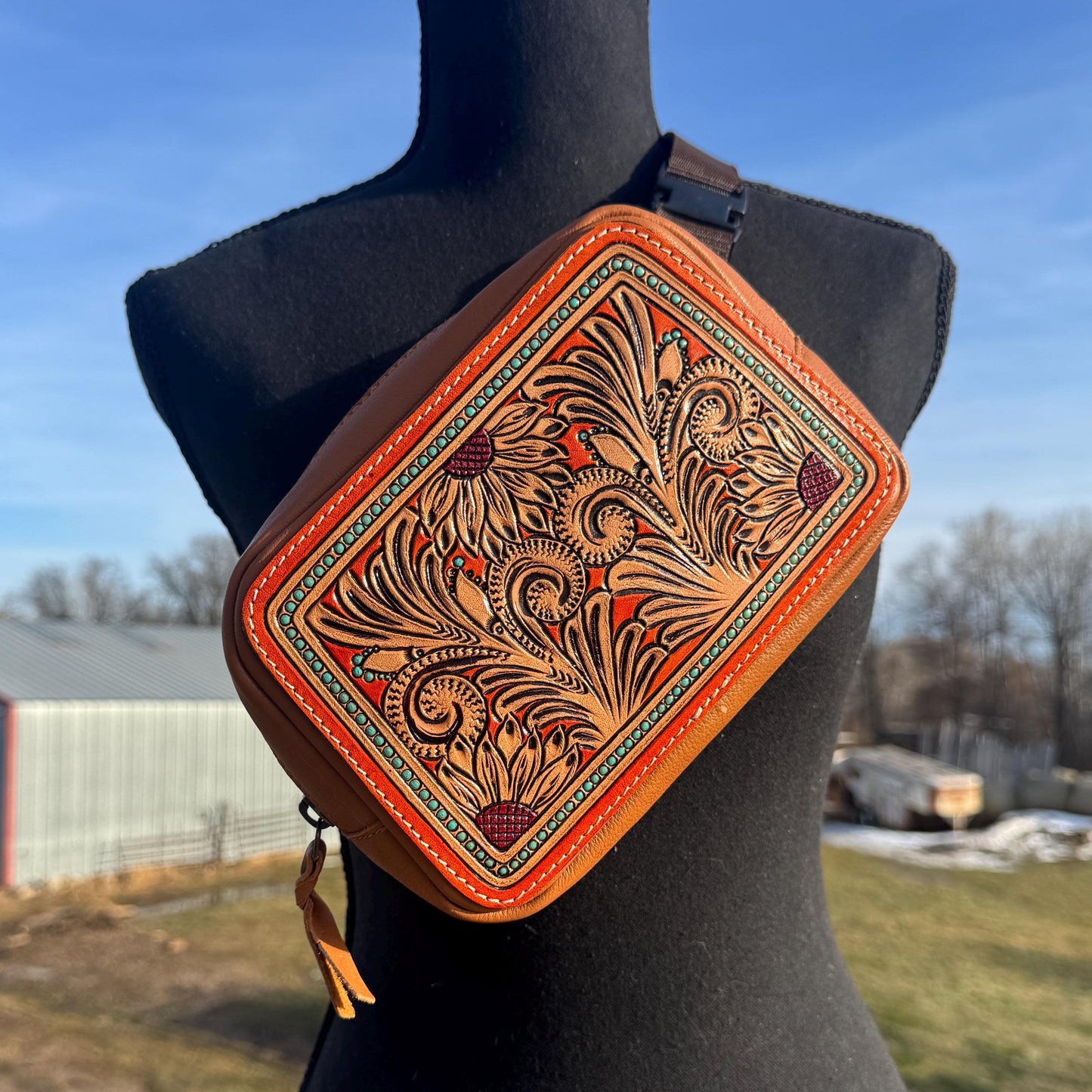 Genuine Leather Tooled Western Everywhere Belt Bag