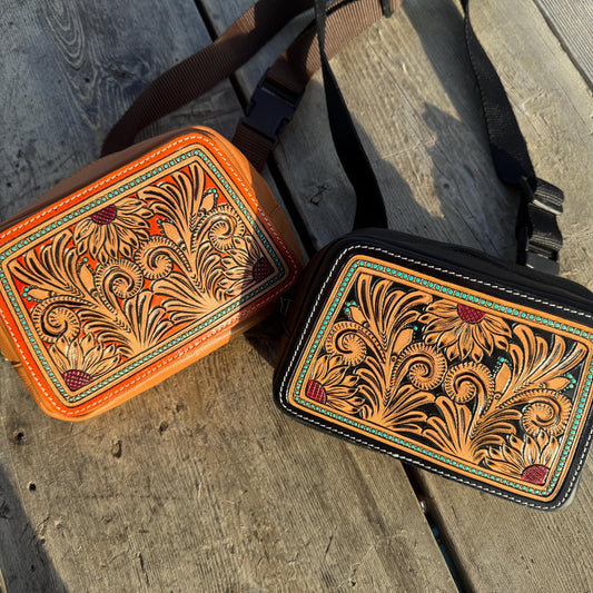 Genuine Leather Tooled Western Everywhere Belt Bag