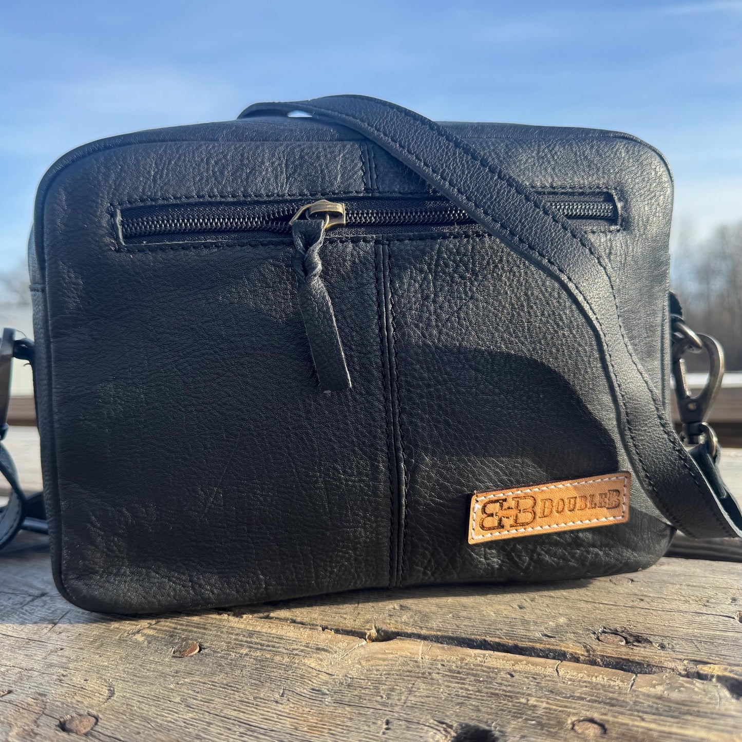 Black and Turquoise Saddle Ridge Tooled Leather Western Crossbody Bag