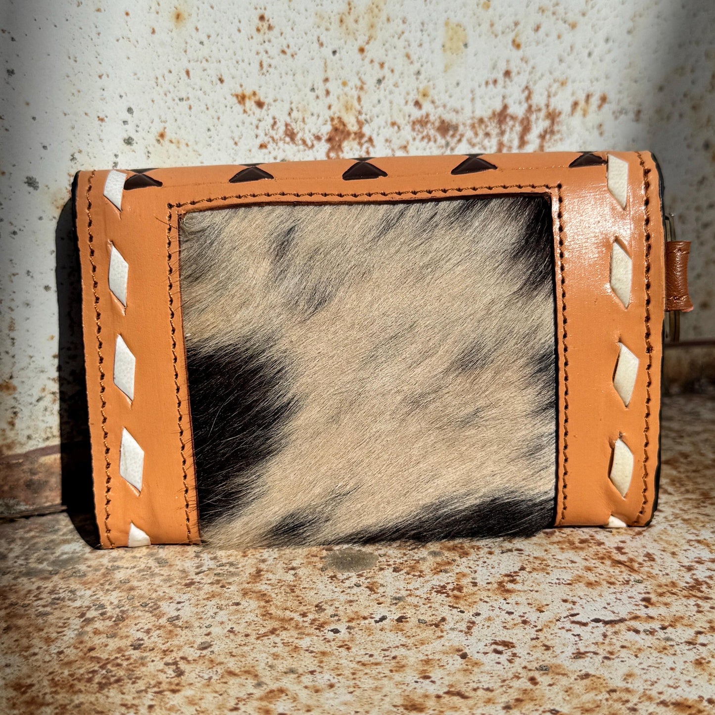 Caramel Espresso Checkered Speedy Western Genuine Leather Purse