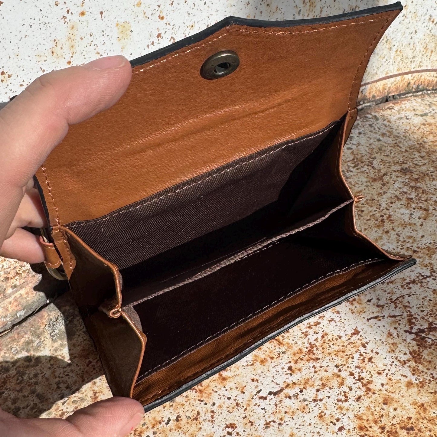 Caramel Espresso Checkered Speedy Western Genuine Leather Purse