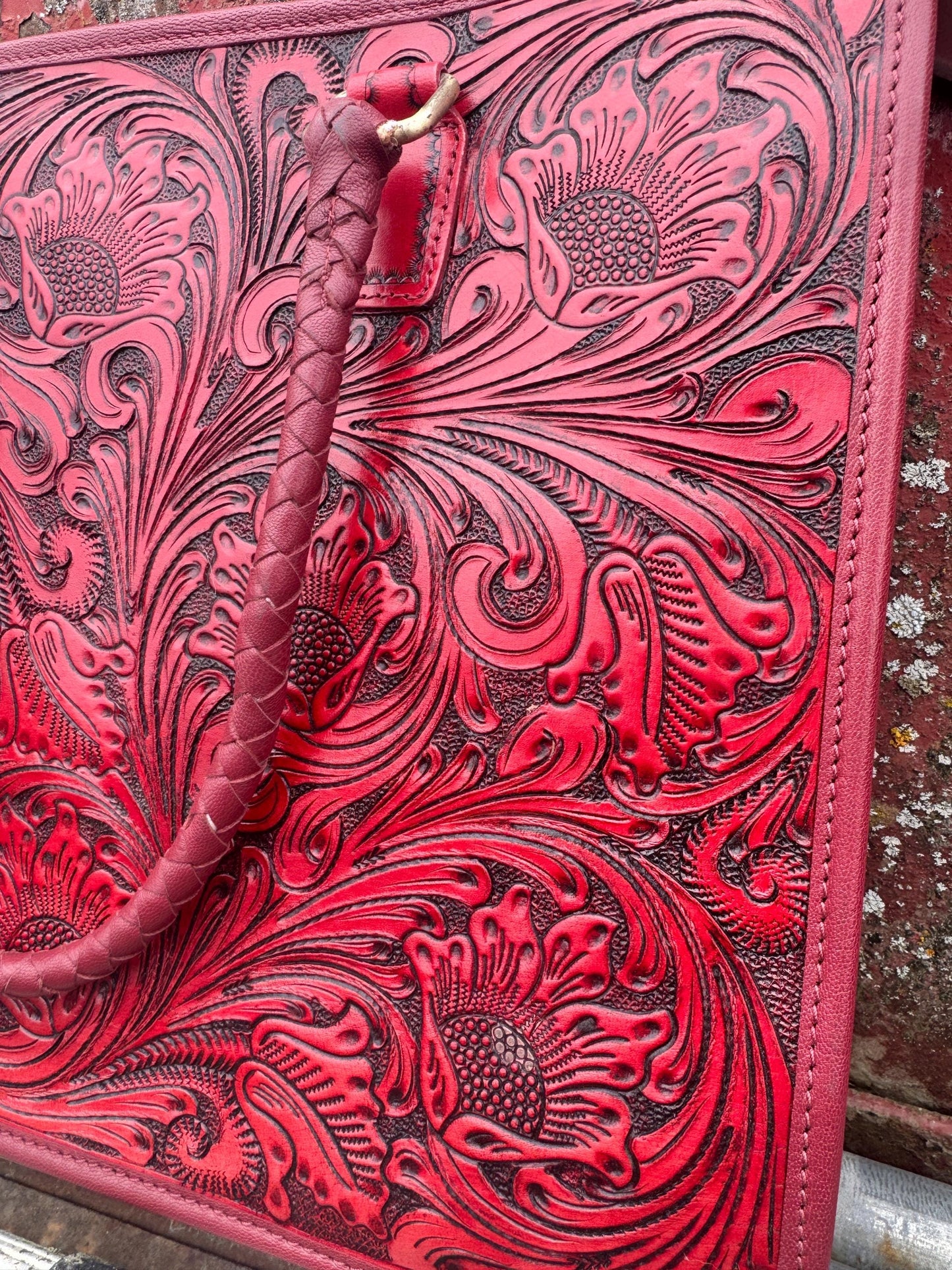 Deep Cherry Red Speedy Western Genuine Leather Barrel Bag