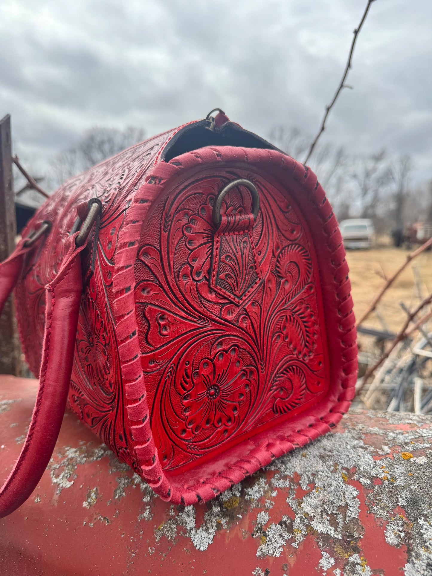 Deep Cherry Red Speedy Western Genuine Leather Barrel Bag