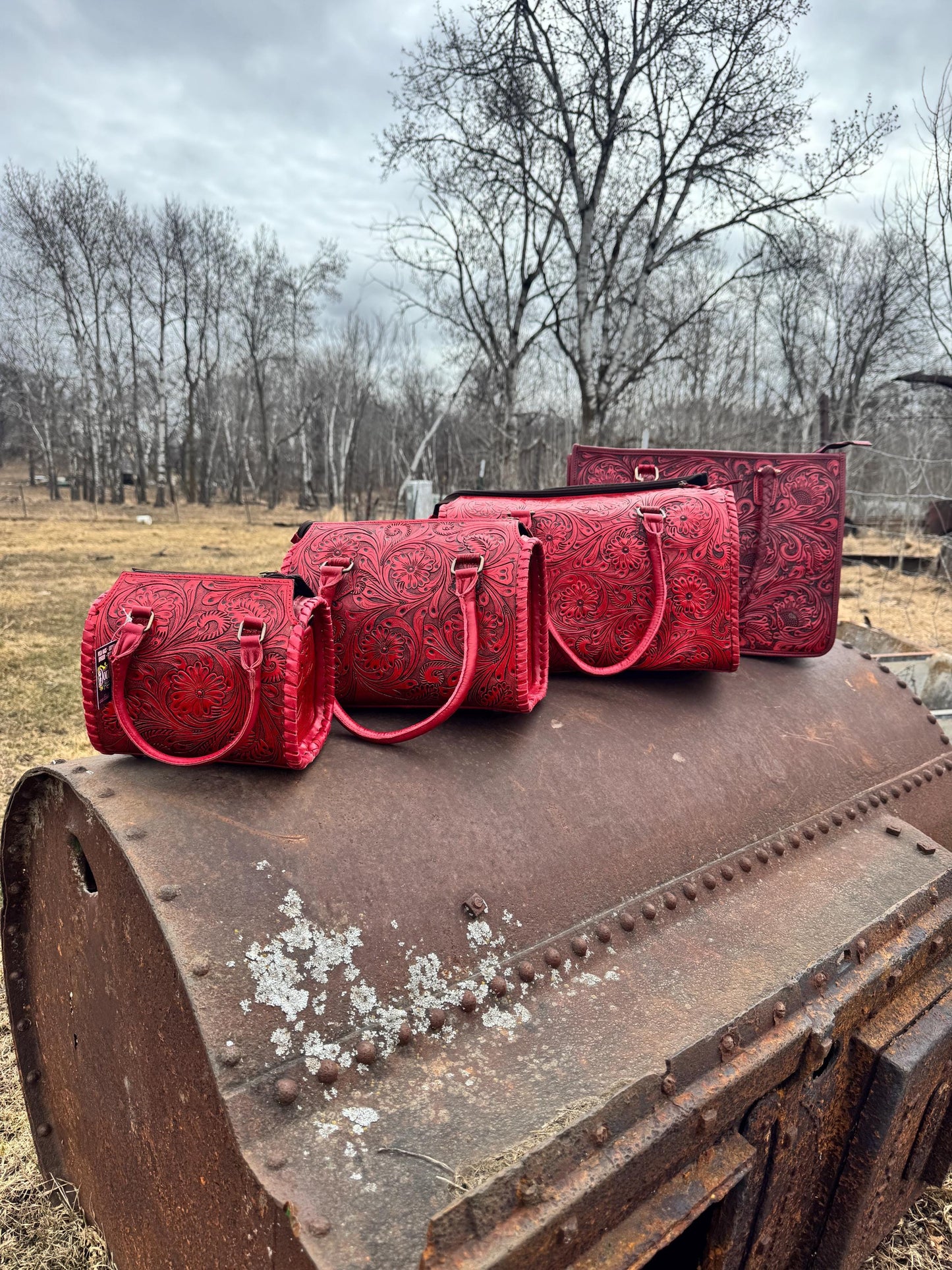 Deep Cherry Red Speedy Western Genuine Leather Barrel Bag