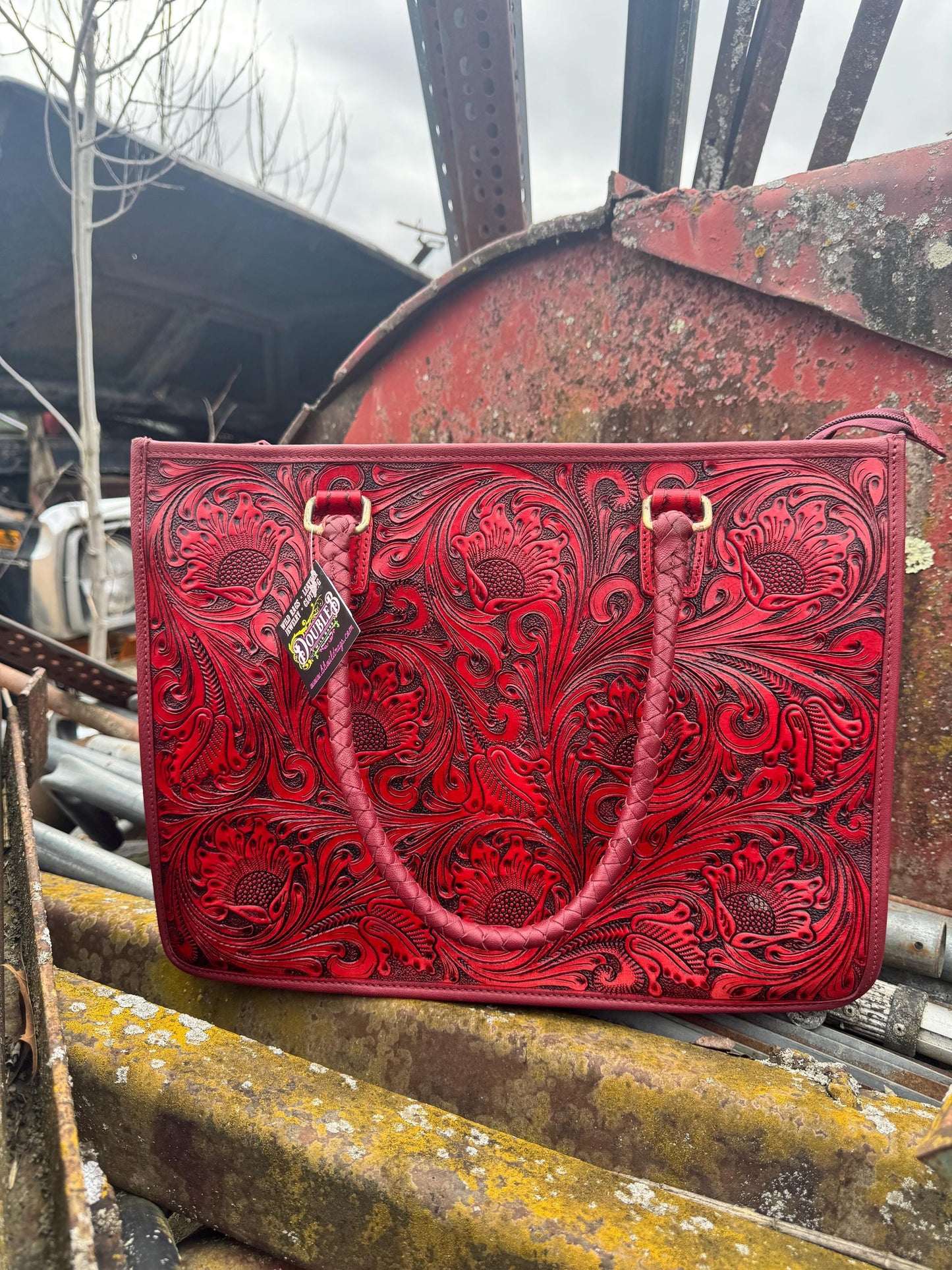 Deep Cherry Red Speedy Western Genuine Leather Barrel Bag