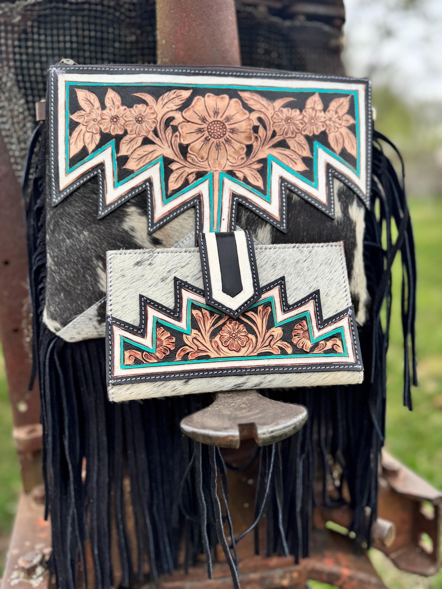 Genuine Western Boho Fringe Suede Leather Purse