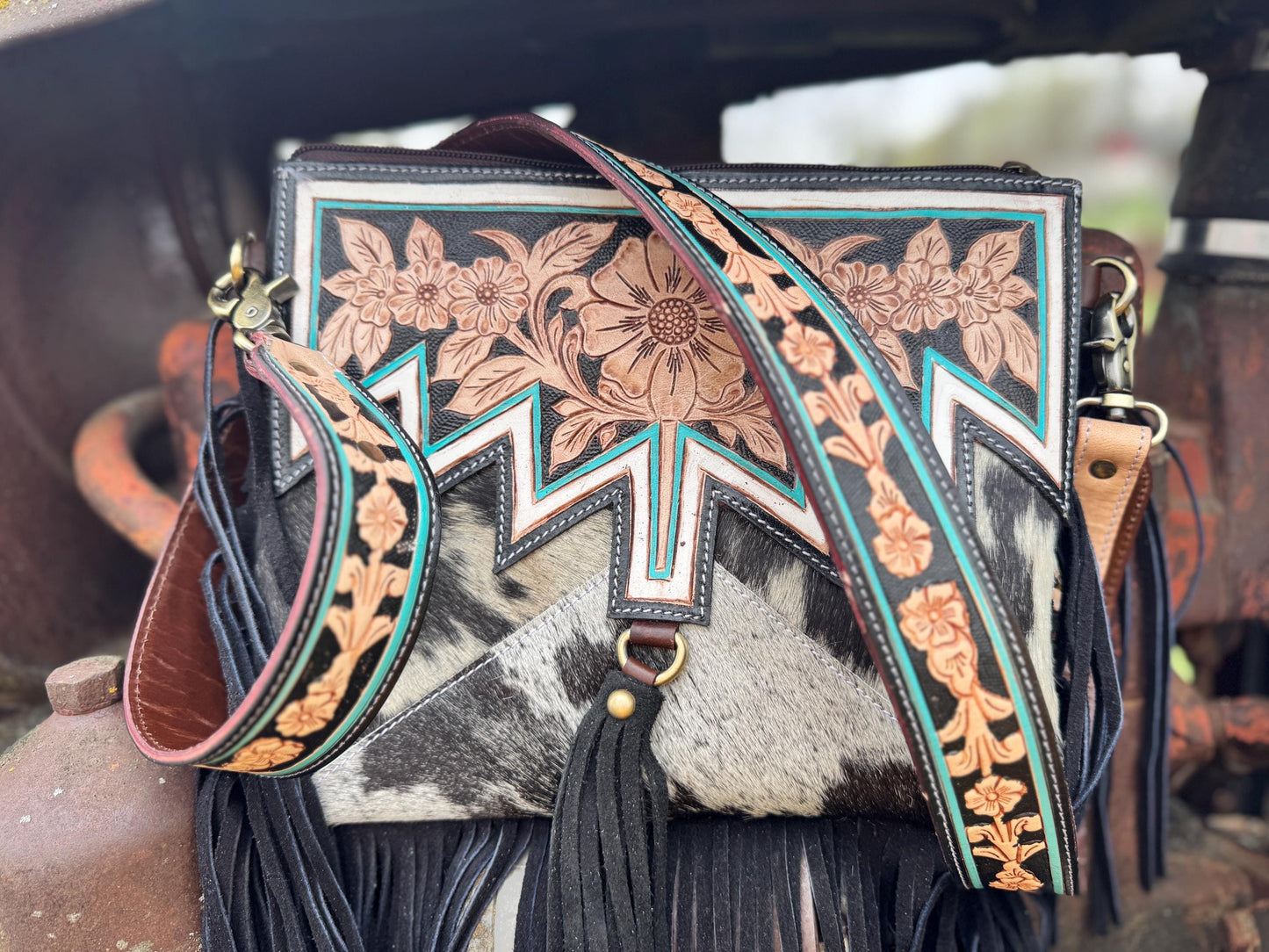 Genuine Western Boho Fringe Suede Leather Purse