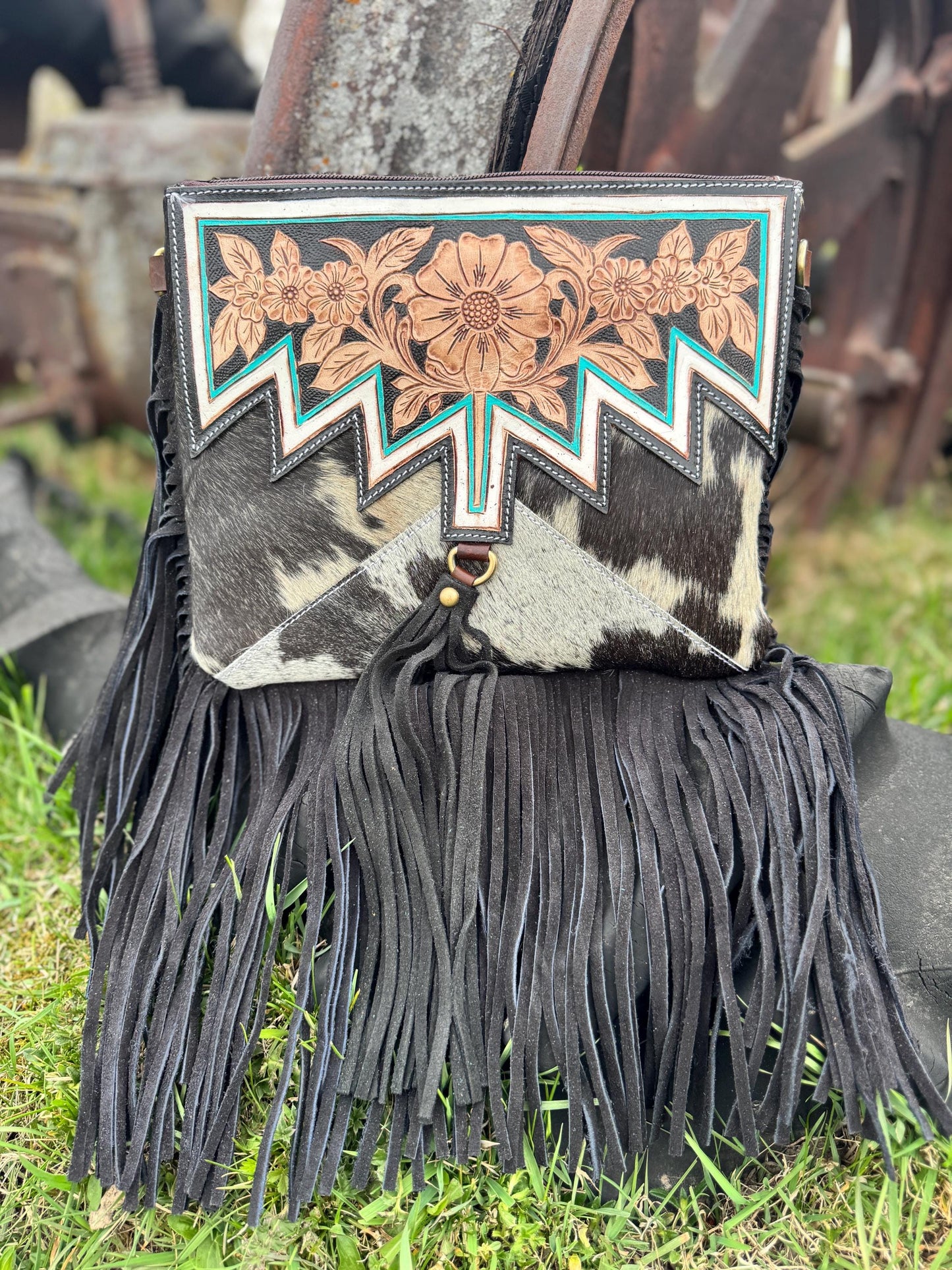 Genuine Western Boho Fringe Suede Leather Purse