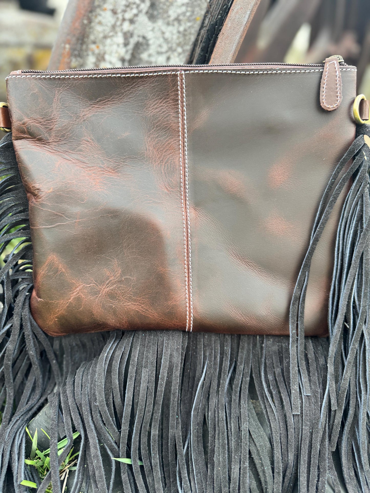 Genuine Western Boho Fringe Suede Leather Purse