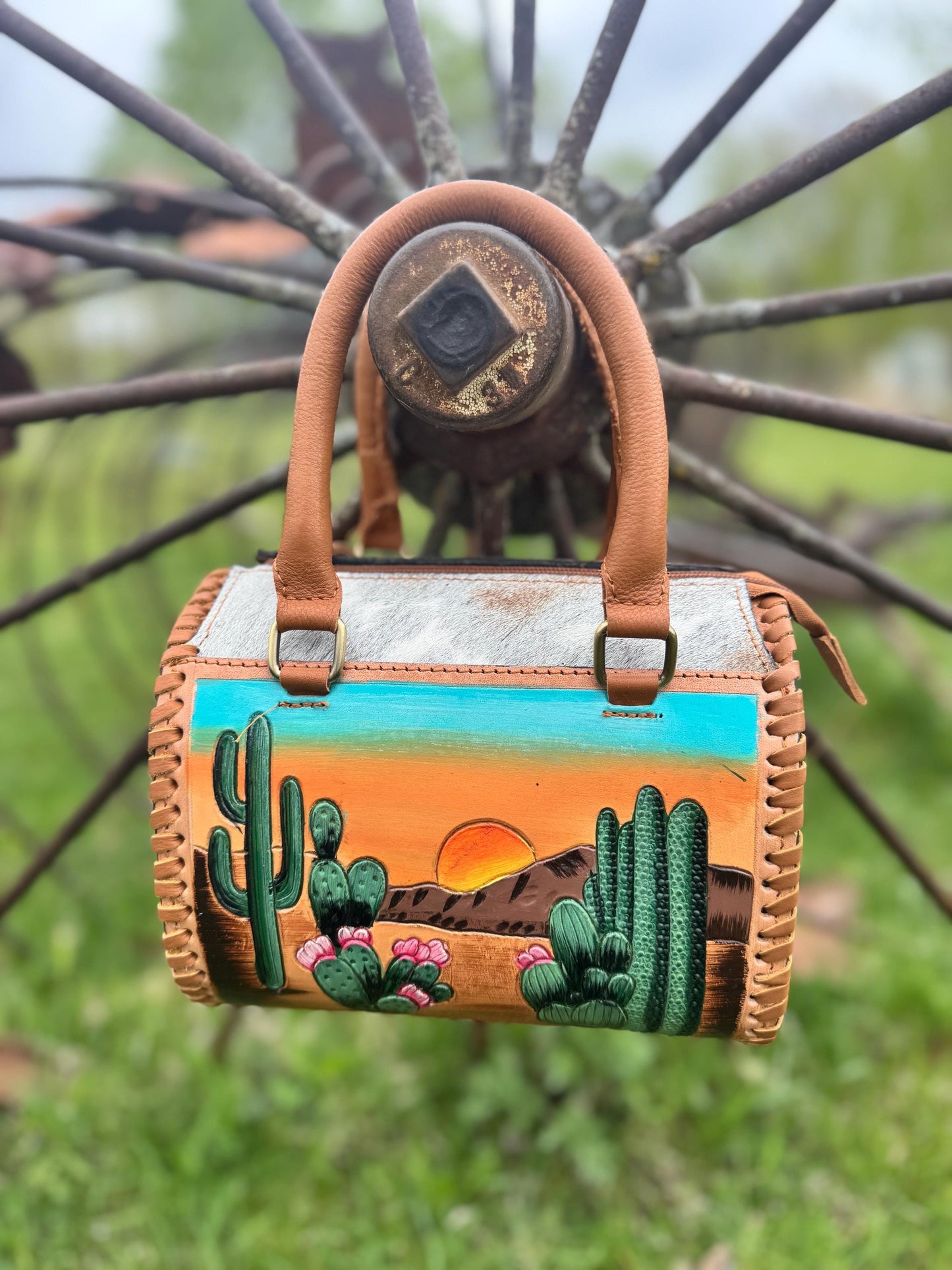 Desert Sunset Western Speedy Leather Purse with Optional Wallet