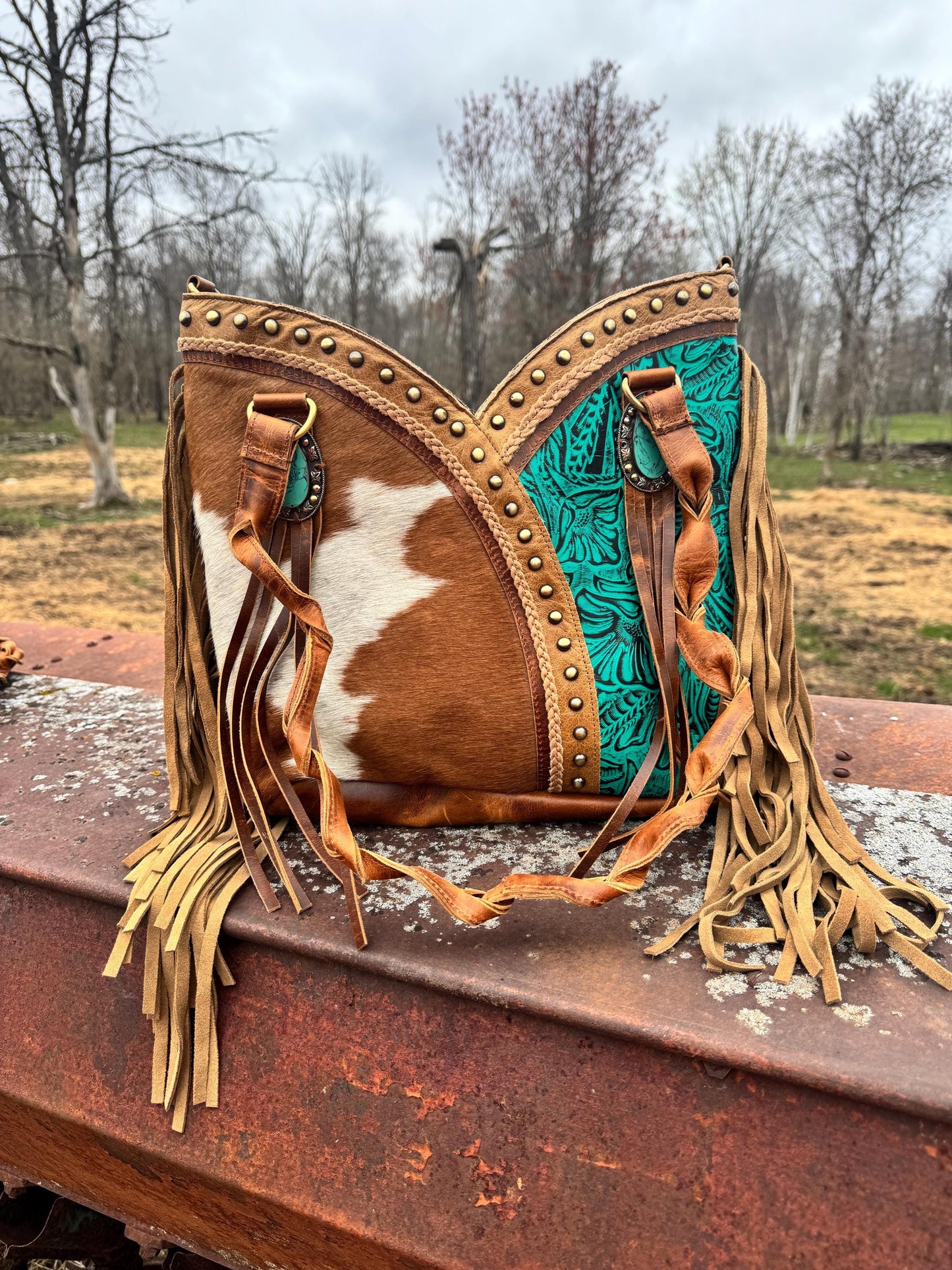 Turquoise Gypsy Fringe Tote Bag