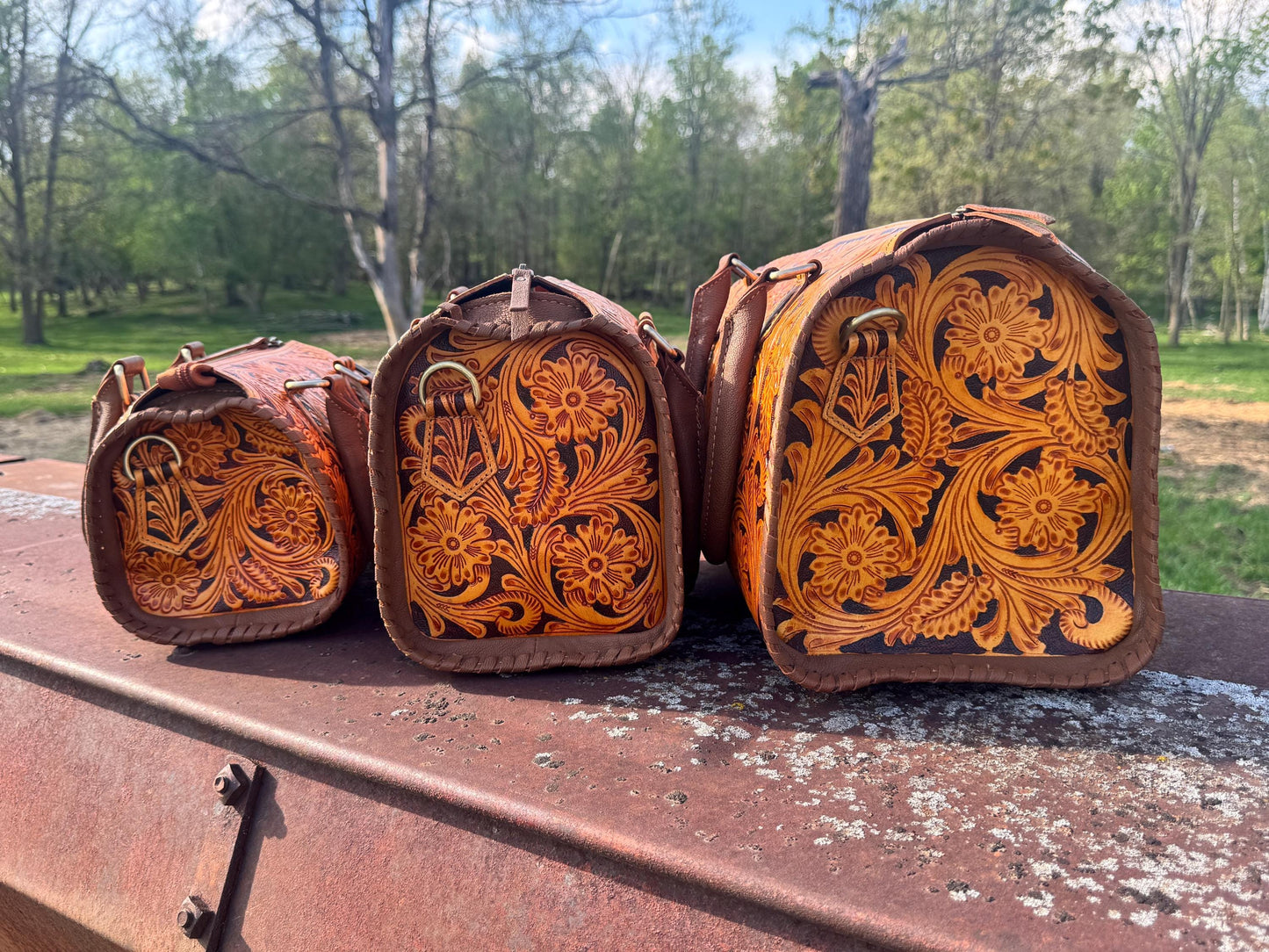 Sorrel Sunset Speedy Western Genuine Leather Barrel Bag