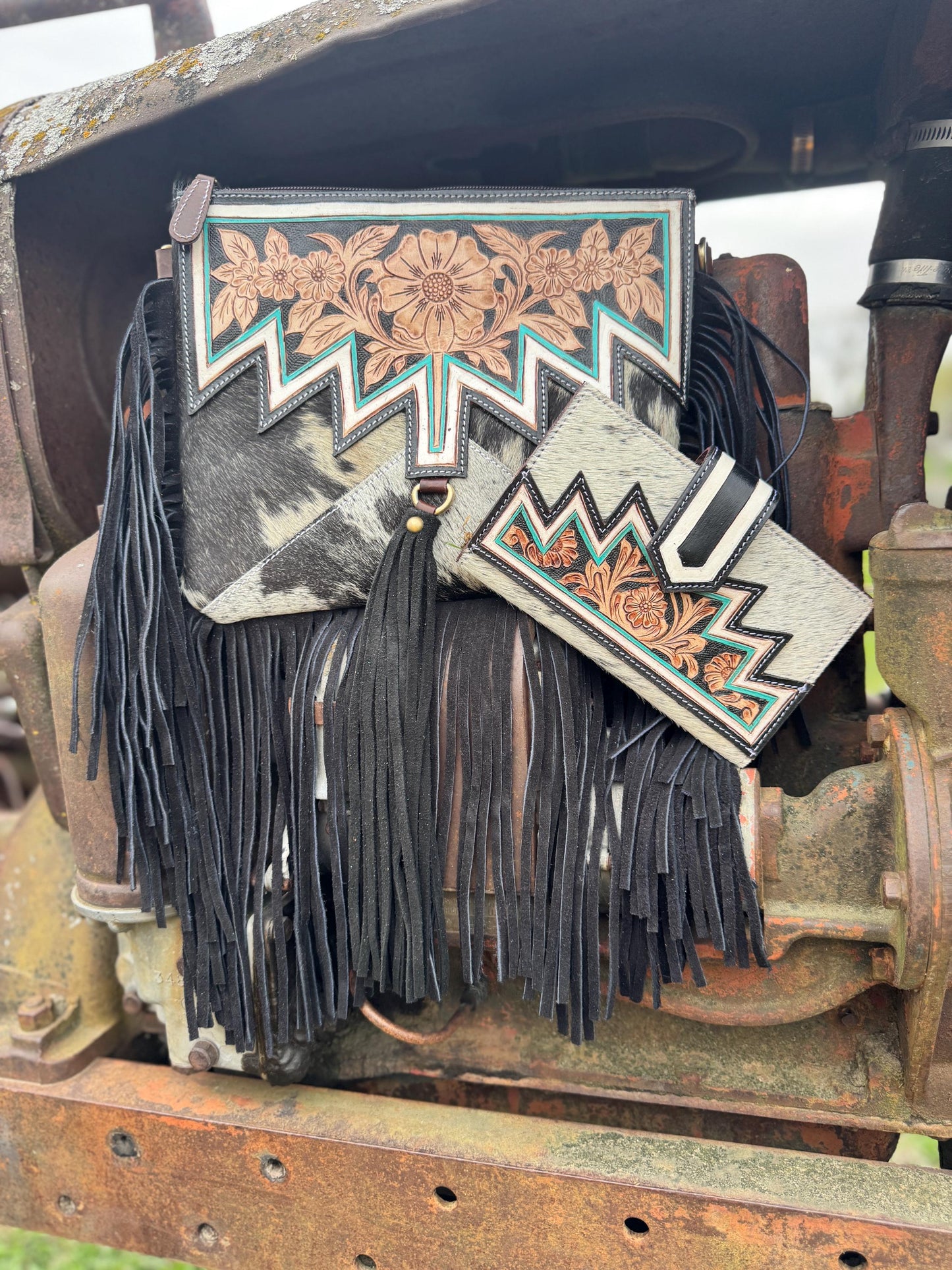 Genuine Western Boho Fringe Suede Leather Purse