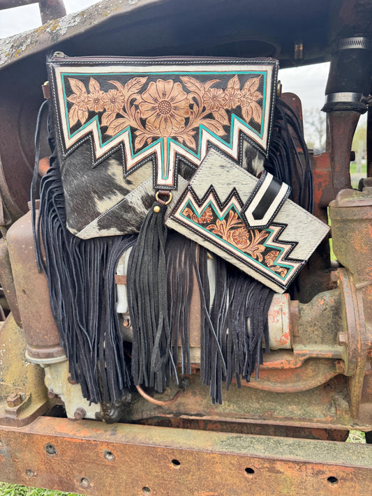 Genuine Western Boho Fringe Suede Leather Purse