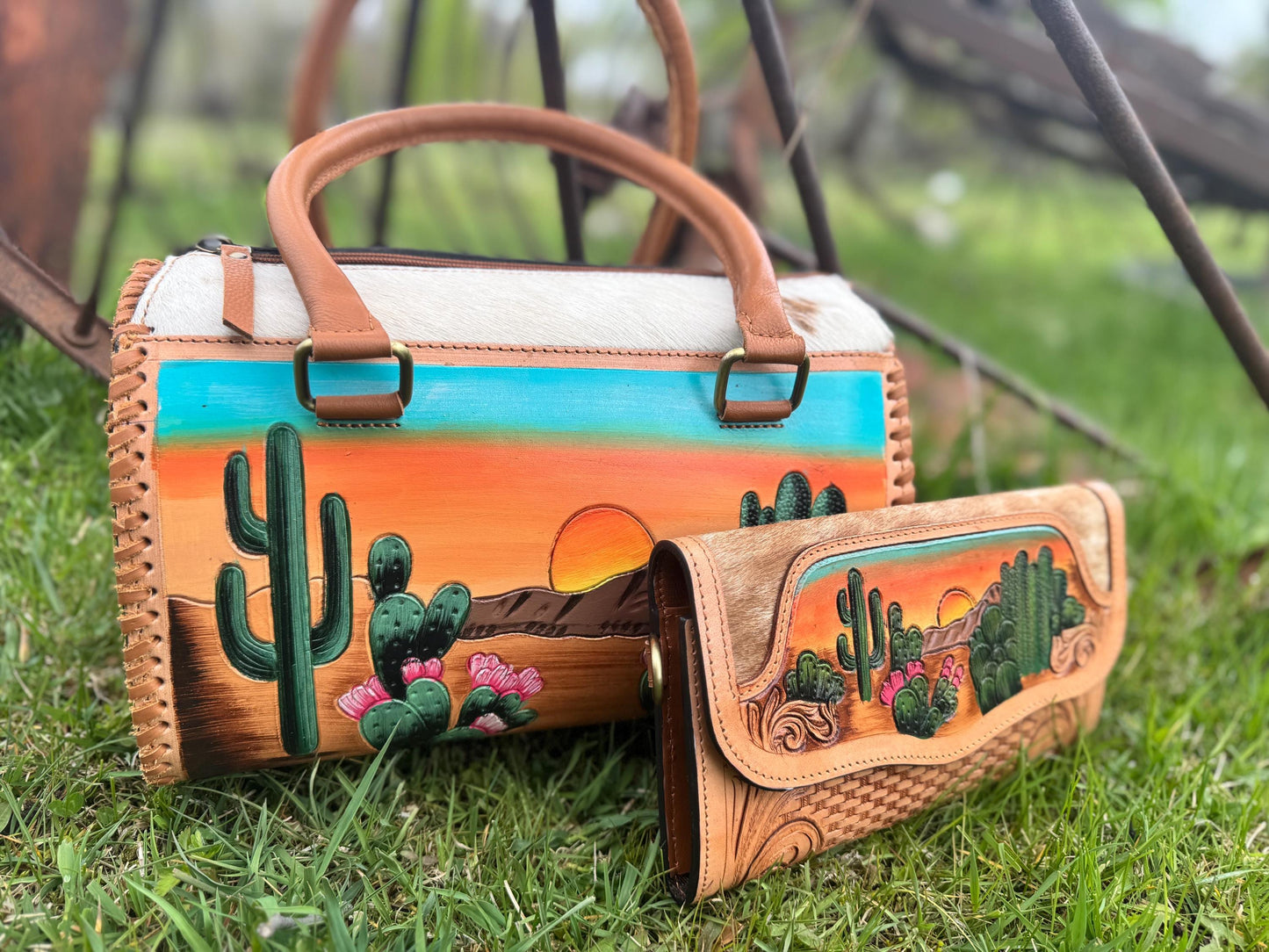Desert Sunset Western Speedy Leather Purse with Optional Wallet