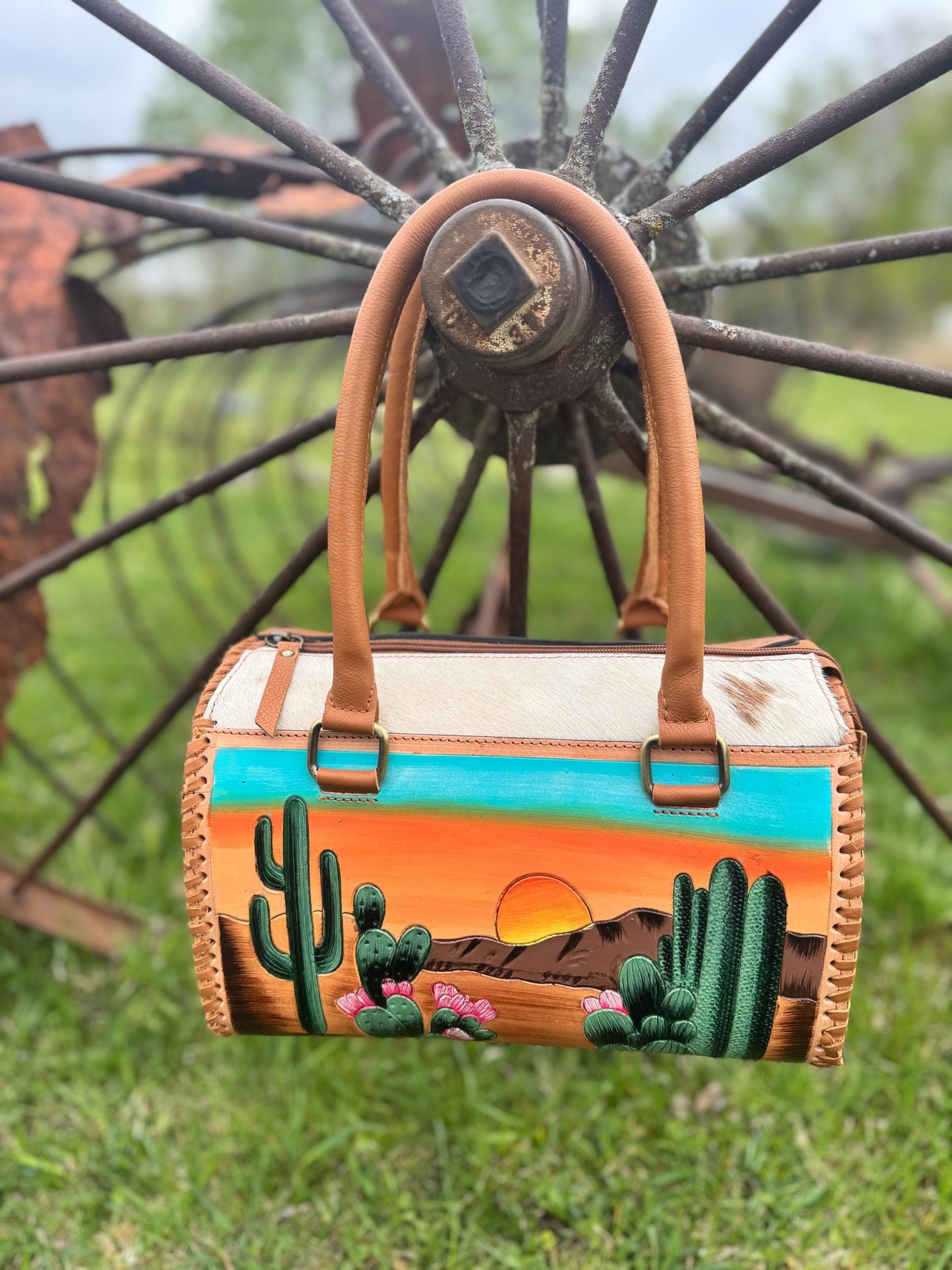 Desert Sunset Western Speedy Leather Purse with Optional Wallet