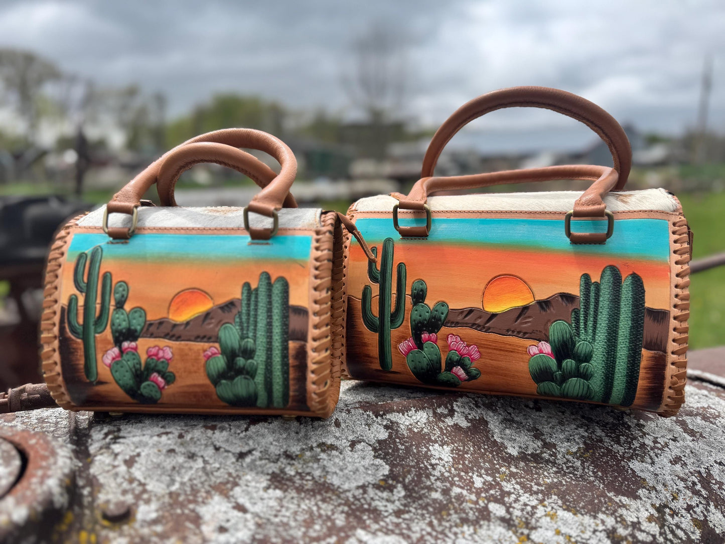 Desert Sunset Western Speedy Leather Purse with Optional Wallet