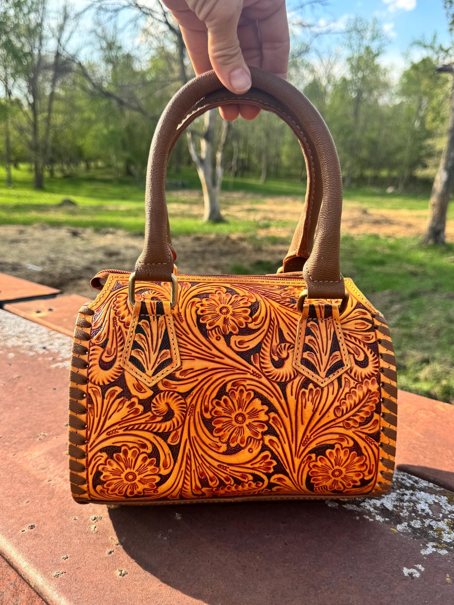 Sorrel Sunset Speedy Western Genuine Leather Barrel Bag